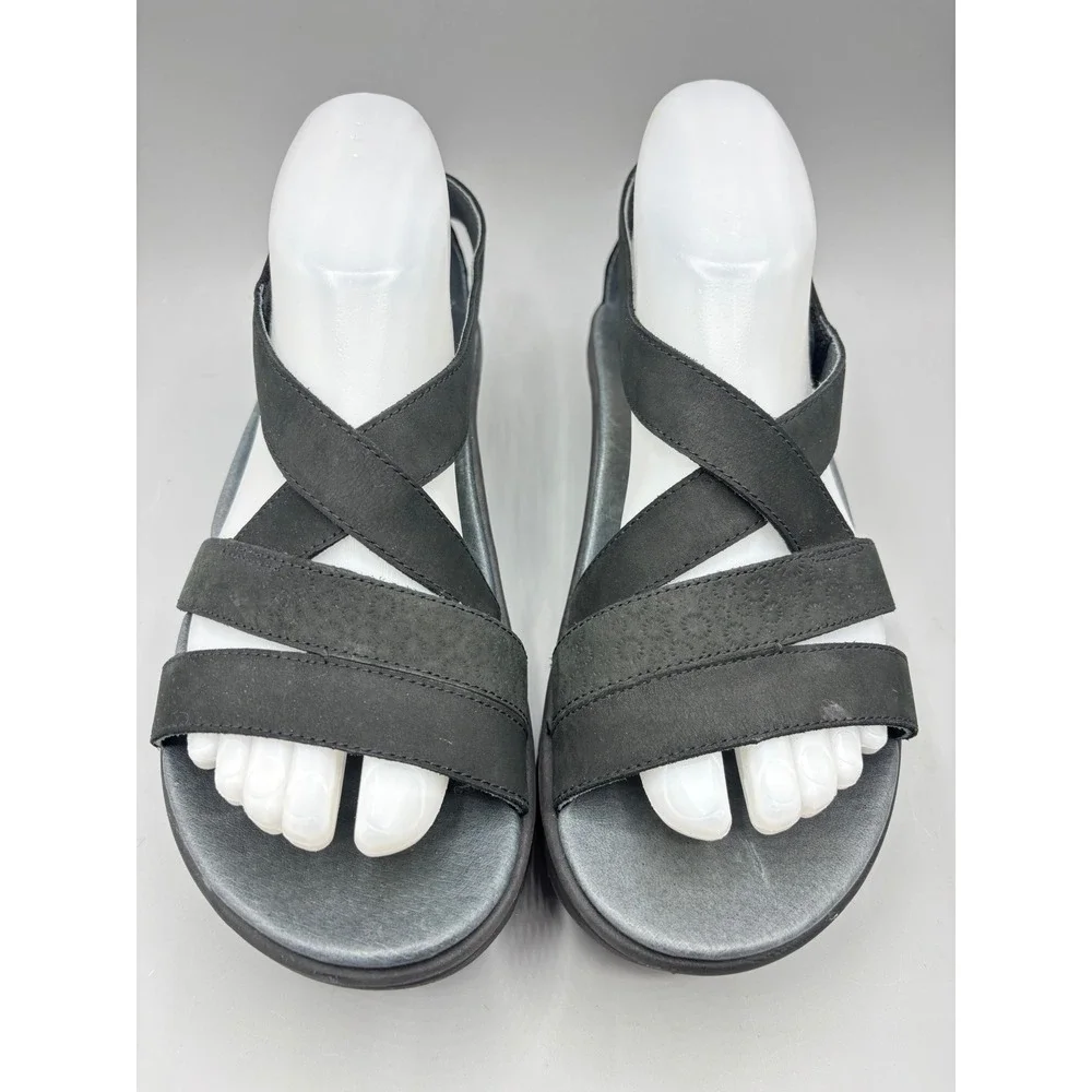Abeo‎ BIO System Black Nubuck Leather Wedge Sandals Womens 8 N Orthotic  Comfort